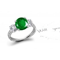 Shimmering: Victorian Style Three Stone Emerald & Diamond Halo Solitaire Ring