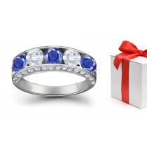 Blue Sapphire & White Diamond Five Stone Rings