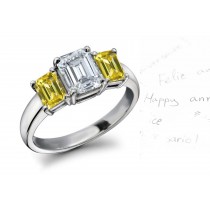 Premier Colored Diamonds Designer Collection - Yellow Colored Diamonds & White Diamonds Fancy Diamond Three Stone Engagement Rings