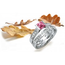 Pink Diamond Rings: Platinum Pink Princess Cut Diamond and White Princess Cut Diamonds Engagement Rings