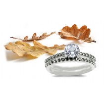 Round White Sapphire Ring with Pave Sapphires and a matching Wedding Ring in 14k White Gold