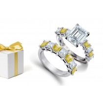 Strikingly Elegant: Natural Octogon Diamond with long lines, Yellow White Sapphire Saturn Gemstones & Diamond Set