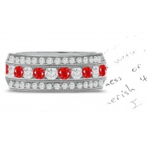 Meaningful Stacked Trio of Ruby & Diamond Eternity Bands in 14k Yellow Gold