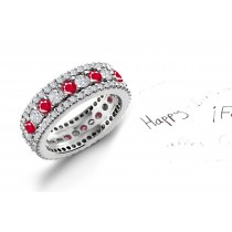 Exceptional: Three Sparkling Rows of Ruby & Diamond Eternity Bands in Platinum 950 Size 3 to 6