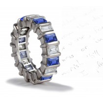 Platinum & Gold Collosal Sparkling Emerald Cut Diamond & Emerald Cut Sapphire Eternity Band