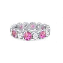 Shop Fine Quality Made To Order Round Bezel Set Diamond & Pink Sapphire Eternity Style Wedding & Anniversary Rings