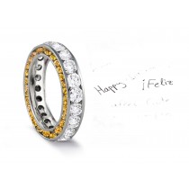 Made to Order French pave Set Brilliant Cut Round Diamonds & Yellow Sapphires Eternity Rings & Bands