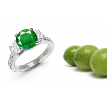Diamond Rings (Ladies'): Three Stone Hoop Ring Features Not Only Brilliant White Diamonds But Velvety Green Dark Emeralds