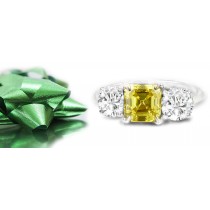 Square Yellow Sapphire with Round Diamonds in 14k White Gold Diamond Ring (5 mm)