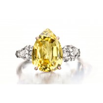 Custom Manufactured Three Stone Pear-Shaped Diamonds & Yellow Sapphire Ring
