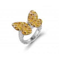 Delicate French Micro Pave Butterfly Rings Collection Featuring Vibrant Rainbow Colored Sapphires & Diamonds