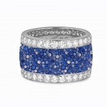 French Micro pave Multiple Rows of Blue Sapphire & Diamond Eternity Rings