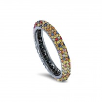 Delicate Women's Eternity Rings Featuring Multi-Colored Diamonds and Gemstones in Halo Precision Micro pave Settings