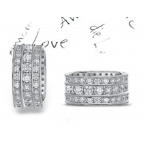 Cobblestone Ring: 6 Millimeter Wide Platinum & Diamond Ring Sparkling with Three Rows of Round Diamonds