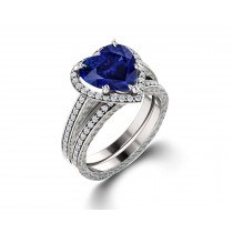 Delicate Micro Pave Halo Vivid Blue Sapphires & Brilliant-Cut Round Diamonds Designer Engagement Rings