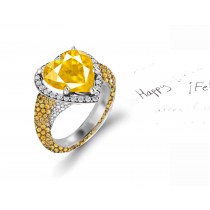 Shop Fine Quality Made To Order Halo pave Diamond & Yellow Sapphire Eternity Style Engagement Rings