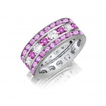 Made To Order Just For You Brilliant Round Cut Pink Sapphire & Diamond Prong Set Eternity Band Rings