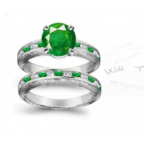Examples of This Unique: Channel Set Filigree Store of Fine Emeralds With Diamonds Ring in 14k White Gold & Platinum