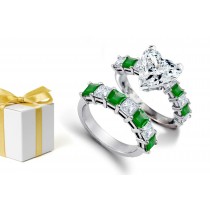 Perfect Emeralds: Discover Line Featuing Heart-Shaped Center Diamond & Princess Cut Emerald Ring & Also Emerald, Diamond Precious Stones Wedding Band