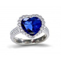 Latest Ring with Heart Sapphire & Pave Set Diamonds & Sapphires in Gold or Platinum