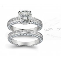 Finely Crafted Diamond Engagement Ring and Wedding Band and Diamond Halo Sides