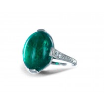 Goldsmith Special Design Victorian Green Hue Crystal Saturated "Vibrant" Emerald Cabochon Ring