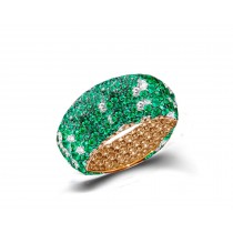 Eternity Ring with Pave Set Emeralds & White Diamonds in Gold or Platinum