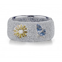 Delicate French pavee Sparkling Brilliant-Cut Round Diamonds & Vivid Multi-Colored Precious Stones Eternity Rings & Bands Featuring Butterflies, Moon & Stars