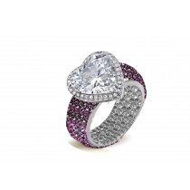 Halo Heart Diamond Ring with Diamonds & Purple Sapphires in Gold or Platinum