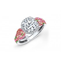 Made To Order Rings Featuring Delicate French Halo Pave Diamonds & Vivid Pink Sapphires