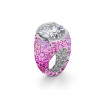 Custom Round Diamond & Pink Sapphire Engagement and Right Hand Rings