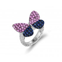 Delicate French Micro Pave Butterfly Rings Collection Featuring Vibrant Rainbow Colored Sapphires & Diamonds