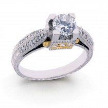 Platinum White Gold Engraved Filigree. View Engagement Ring