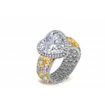 Halo Heart Diamond Ring with Diamonds & Colored Gemstones in Gold or Platinum