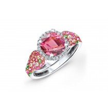 Made To Order Rings Featuring Delicate French Halo Pave Diamonds & Vivid Pink Sapphires