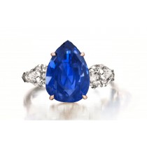 Custom Manufactured Three Stone Pear-Shaped Diamonds & Blue Sapphire Ring