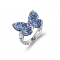 Delicate French Micro Pave Butterfly Rings Collection Featuring Vibrant Rainbow Colored Sapphires & Diamonds