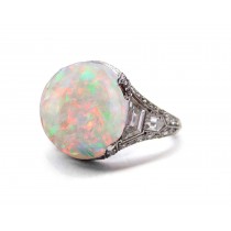 Edwardian, French, Belle Epoque, Milgrain, Filigree, Luscious Multi-Color, Deeply Saturated, Opal Cabochon