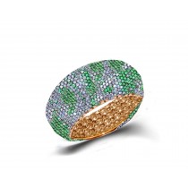 Eternity Ring with Pave Set Emeralds & White Diamonds in Gold or Platinum