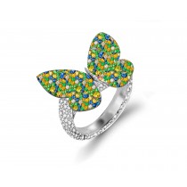 Delicate French Micro Pave Butterfly Rings Collection Featuring Vibrant Rainbow Colored Sapphires & Diamonds