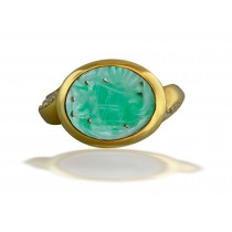 Special Design Art Nouveau "Vibrant" Natural Color Deep Candy Apple Green Jadeite Burma Carved Jade Ring