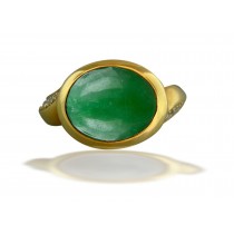 Special Design Art Nouveau Gold "Vibrant" Natural Color Deep Candy Apple Green Jadeite Burma Jade Ring