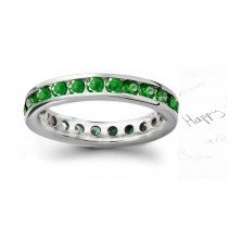 15th Anniversary Fine Emerald Anniversary Rings: Emerald and Diamond Rounds 24 26 RD Stones 4-Prong Set in 14K White Gold.