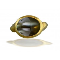 Special Design Striking Art Nouveau Gold "Vibrant" Chrysoberyl Cat's Eye Cabochon Ring