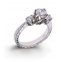 Platinum 14K Gold Engraved Filigree Rare Diamond. View Engagement Setting