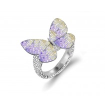 Delicate French Micro Pave Butterfly Rings Collection Featuring Vibrant Rainbow Colored Sapphires & Diamonds