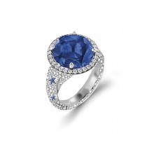 Delicate French Micro Pave Halo Rings Collection Featuring Vibrant Rainbow Colored Sapphires & Diamonds