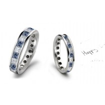 Premier Colored Diamonds Designer Collection - Blue Colored Diamonds & White Diamonds Fancy Diamond Eternity Wedding Rings