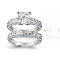 Diamond Engagement and Wedding Halo Diamond Ring & Band in Platinum and Gold