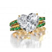 Ring with Heart Diamond & Pave Set Emeralds & White Diamonds in Gold or Platinum